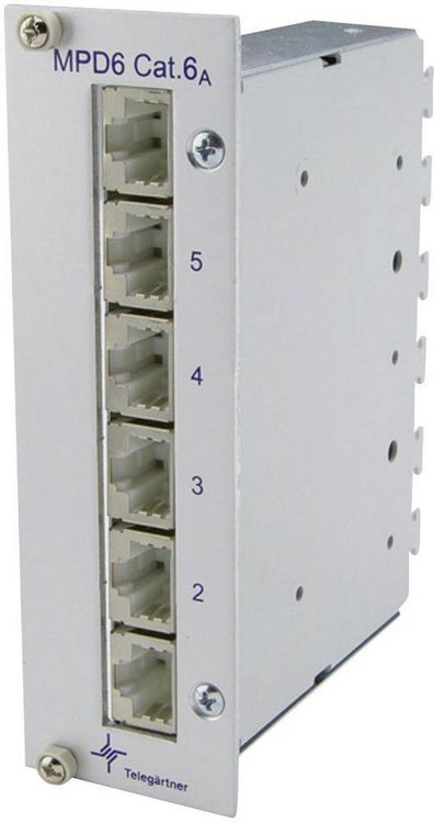 Produktbild: Teleg&auml;rtner 100006991 6 Port Netzwerk-Patchpanel CAT 6a 3 HE Best&uuml;ckt