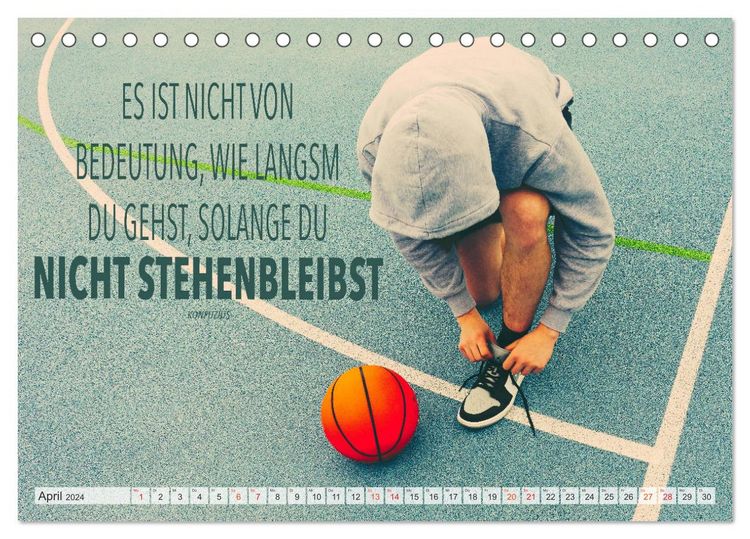 Produktbild: Positive Spr&uuml;che - Motivation und Basketball (Tischkalender 2024 DIN A5 quer), CALVENDO Monatskalender