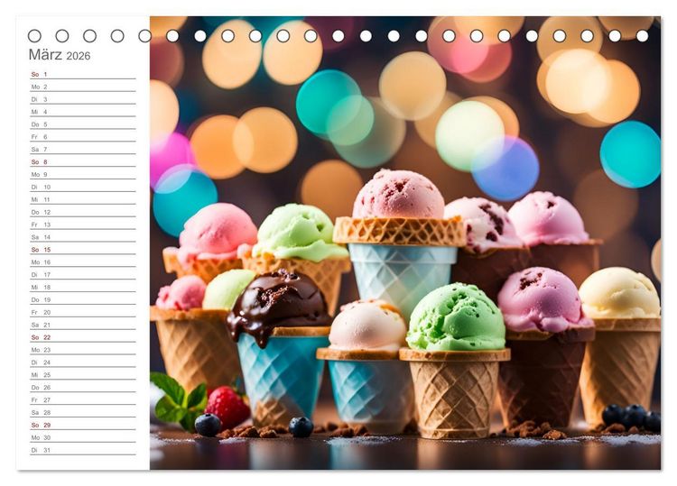 Produktbild: K&ouml;stliche Versuchung - Der zuckers&uuml;&szlig;e Eiscreme Geburtstagskalender mit erfrischenden KI Eisgen&uuml;ssen (Tischkalender 2026 DIN A5 quer), CALVENDO Monatskalender