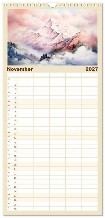 Produktbild: Familienplaner 2027 - Die Magie der Bergwelt mit 5 Spalten (Wandkalender, 21 x 45 cm) CALVENDO
