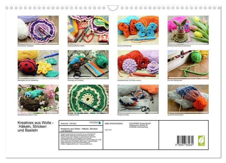 Produktbild: Kreatives aus Wolle - H&auml;keln, Stricken und Basteln (Wandkalender 2026 DIN A3 quer), CALVENDO Monatskalender