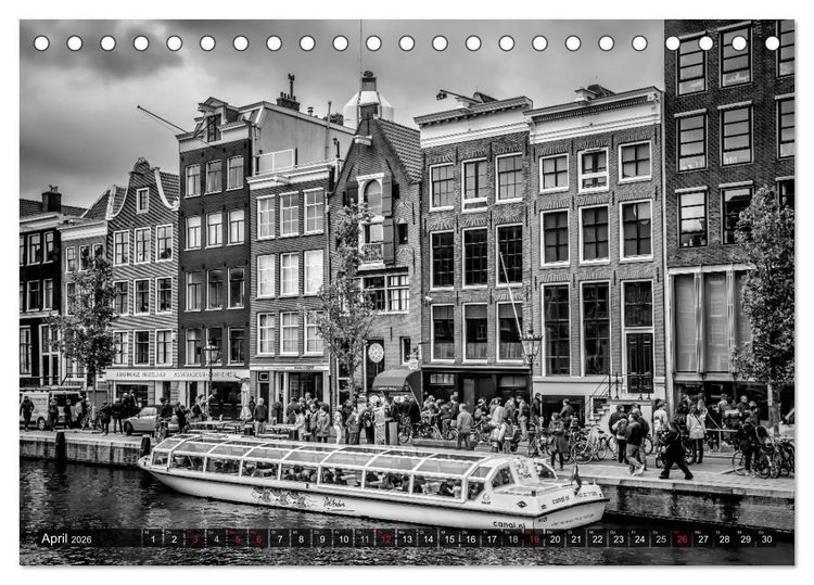 Produktbild: AMSTERDAM Stadtherz in Monochrom (Tischkalender 2026 DIN A5 quer), CALVENDO Monatskalender