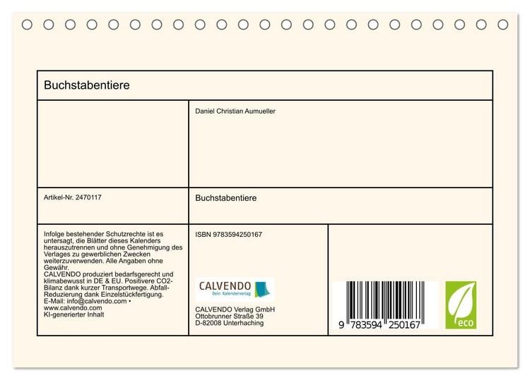Produktbild: Buchstabentiere (Tischkalender 2027 DIN A5 quer), CALVENDO Monatskalender