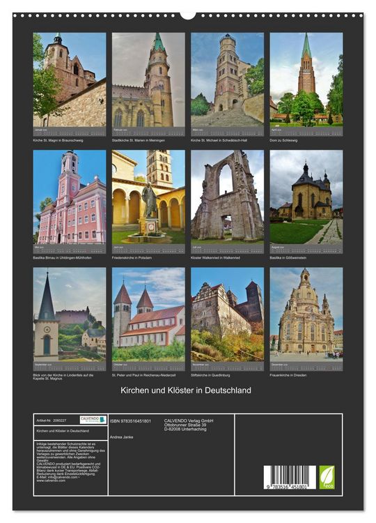 Produktbild: Kirchen und Kl&ouml;ster in Deutschland (hochwertiger Premium Wandkalender 2026 DIN A2 hoch), Kunstdruck in Hochglanz