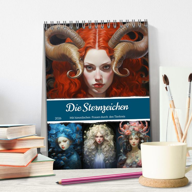 Produktbild: Sternzeichen. Mit himmlischen Frauen durch den Tierkreis (Tischkalender 2026 DIN A5 hoch), CALVENDO Monatskalender
