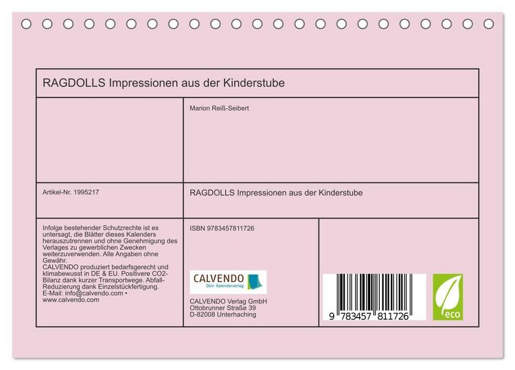 Produktbild: RAGDOLLS Impressionen aus der Kinderstube (Tischkalender 2026 DIN A5 quer), CALVENDO Monatskalender