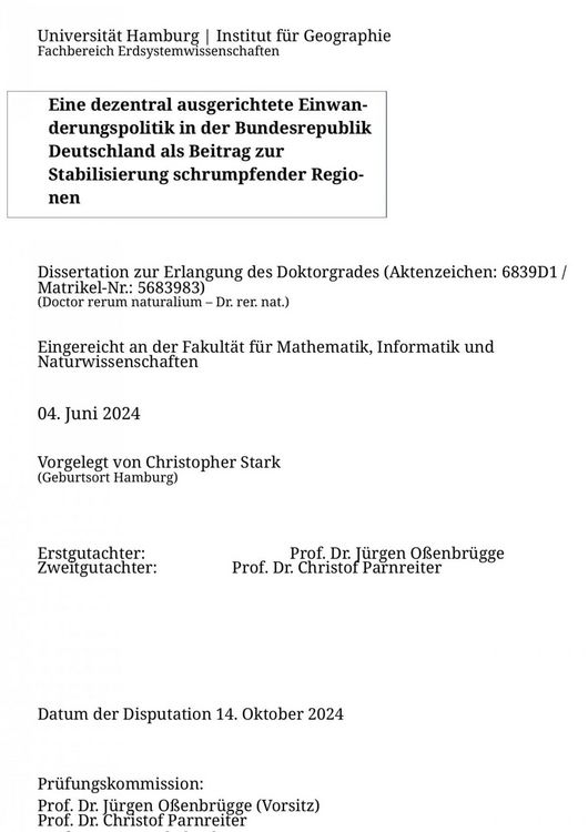 Produktbild: Eine de&shy;zen&shy;tral aus&shy;ge&shy;rich&shy;tete Ein&shy;wan&shy;de&shy;rungs&shy;poli&shy;tik in der Bun&shy;des&shy;re&shy;pu&shy;blik Deut&shy;sch&shy;land als Beitrag zur Stabilisierung schrum&shy;pfen&shy;der Re&shy;