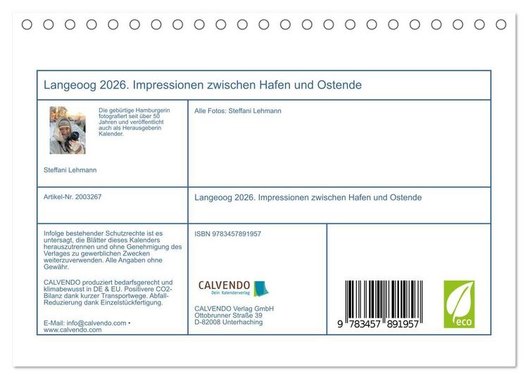 Produktbild: Langeoog 2026. Impressionen zwischen Hafen und Ostende (Tischkalender 2026 DIN A5 quer), CALVENDO Monatskalender