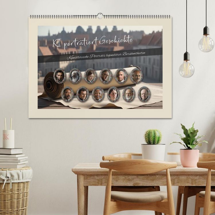 Produktbild: KI portr&auml;tiert Geschichte (Wandkalender 2026 DIN A2 quer), CALVENDO Monatskalender
