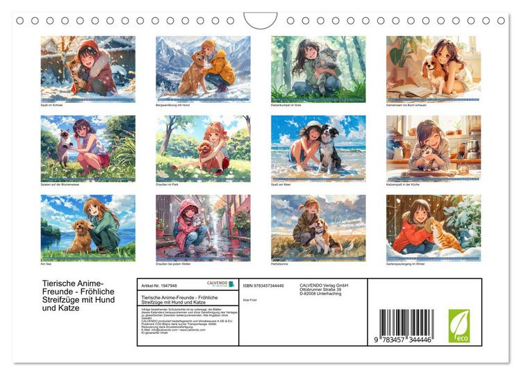 Produktbild: Tierische Anime-Freunde - Fr&ouml;hliche Streifz&uuml;ge mit Hund und Katze (Wandkalender 2026 DIN A4 quer), CALVENDO Monatskalender