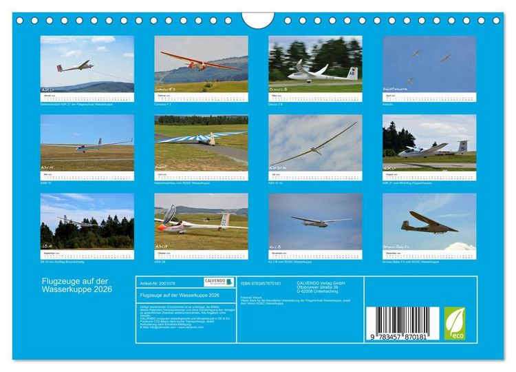 Produktbild: Flugzeuge auf der Wasserkuppe 2026 (Wandkalender 2026 DIN A4 quer), CALVENDO Monatskalender