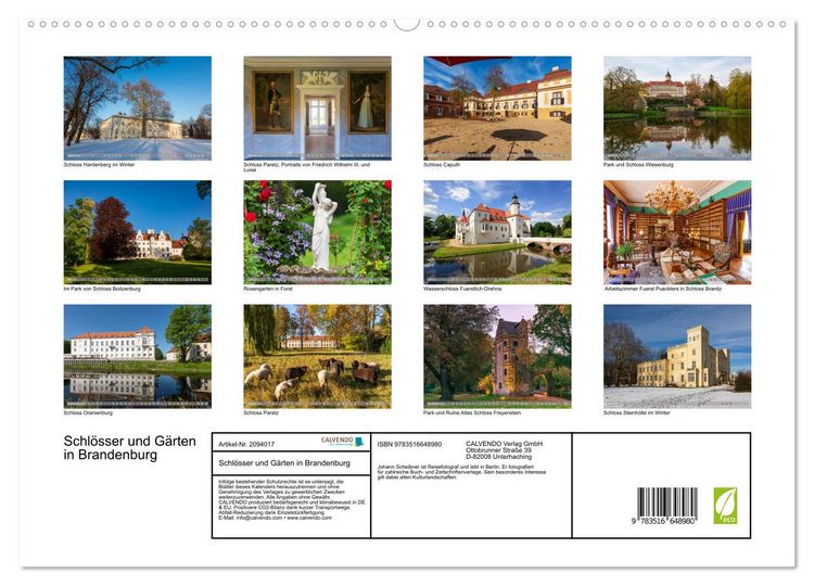 Produktbild: Schl&ouml;sser und G&auml;rten in Brandenburg (hochwertiger Premium Wandkalender 2026 DIN A2 quer), Kunstdruck in Hochglanz
