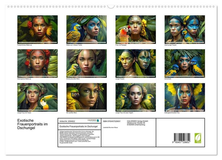 Produktbild: Exotische Frauenportraits im Dschungel (hochwertiger Premium Wandkalender 2026 DIN A2 quer), Kunstdruck in Hochglanz