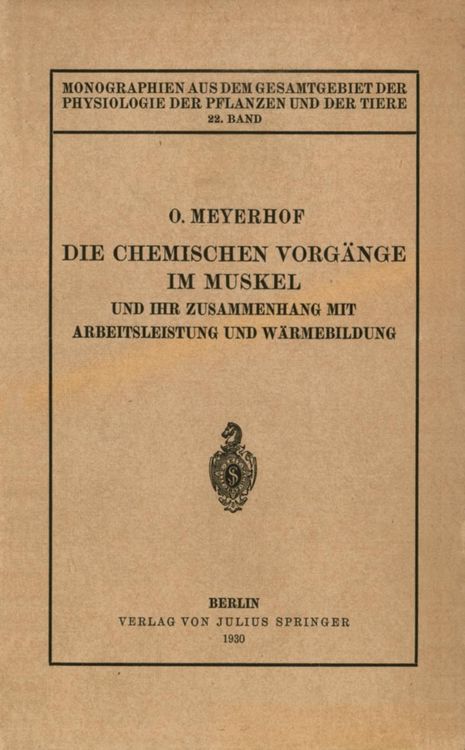 Produktbild: Die chemischen Vorg&auml;nge im Muskel und ihr Zusammenhang mit Arbeitsleistung und W&auml;rmebildung