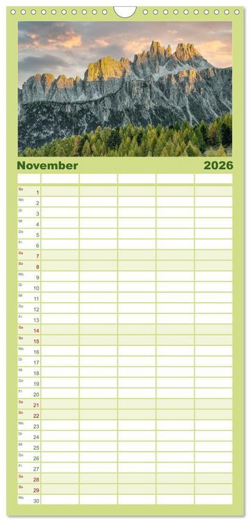 Produktbild: Familienplaner 2026 - Faszination Dolomiten mit 5 Spalten (Wandkalender, 21 x 45 cm) CALVENDO