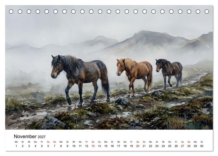 Produktbild: Magie der Islandpferde im Aquarellstil (Tischkalender 2027 DIN A5 quer), CALVENDO Monatskalender