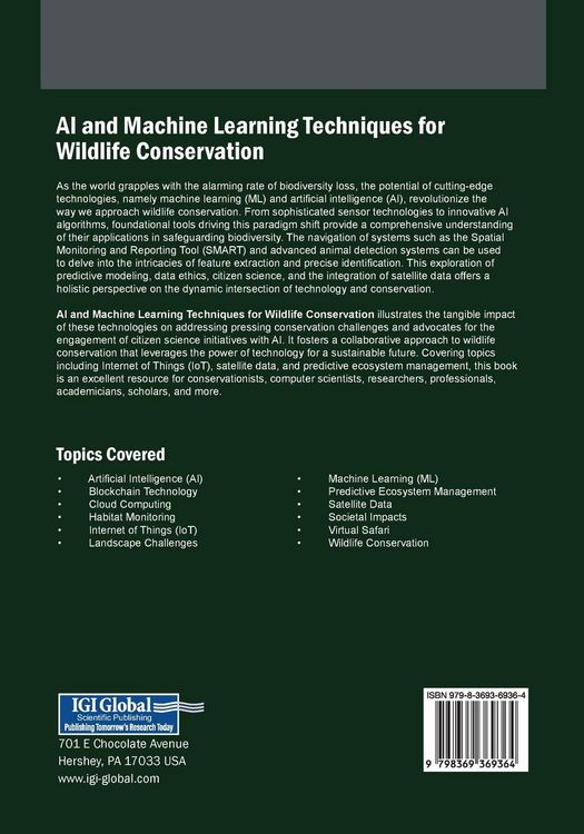 Produktbild: AI and Machine Learning Techniques for Wildlife Conservation