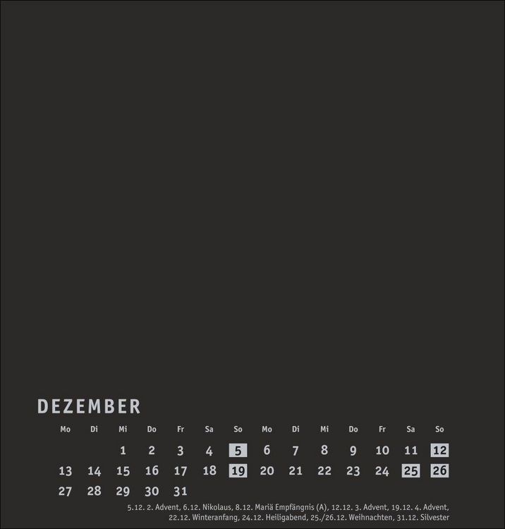 Produktbild: Premium-Bastelkalender schwarz mittel 2027