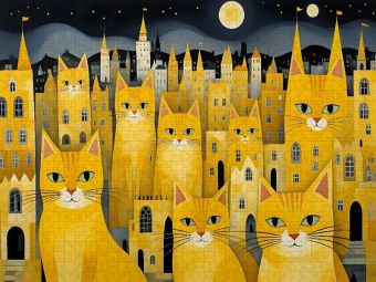 Produktbild: CALVENDO Puzzle Katzen - Schnurren unterm Sternenhimmel | 1000 Teile Lege-Gr&ouml;&szlig;e 64x48cm Foto-Puzzle f&uuml;r gl&uuml;ckliche Stunden