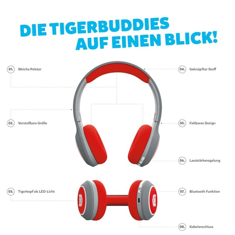Produktbild: Tigerbuddies - Kinder - Kopfh&ouml;rer - Happy Red