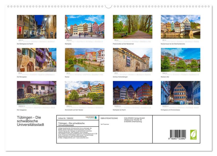 Produktbild: T&uuml;bingen - Die schw&auml;bische Universit&auml;tsstadt (hochwertiger Premium Wandkalender 2026 DIN A2 quer), Kunstdruck in Hochglanz