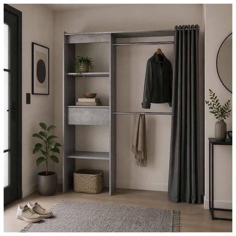 Produktbild: HTI-Living Offene Garderobe mit Vorhang Betonoptik Offene Garderobe mit Vorhang Betonoptik