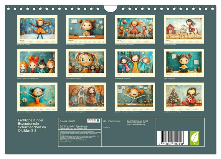 Produktbild: Fr&ouml;hliche Kinder. Bezaubernde Schulm&auml;dchen im &Ouml;lbilder-Stil (Wandkalender 2026 DIN A4 quer), CALVENDO Monatskalender