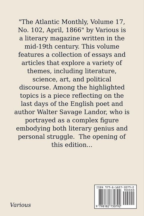 Produktbild: The Atlantic Monthly, Volume17, No. 102, April, 1866