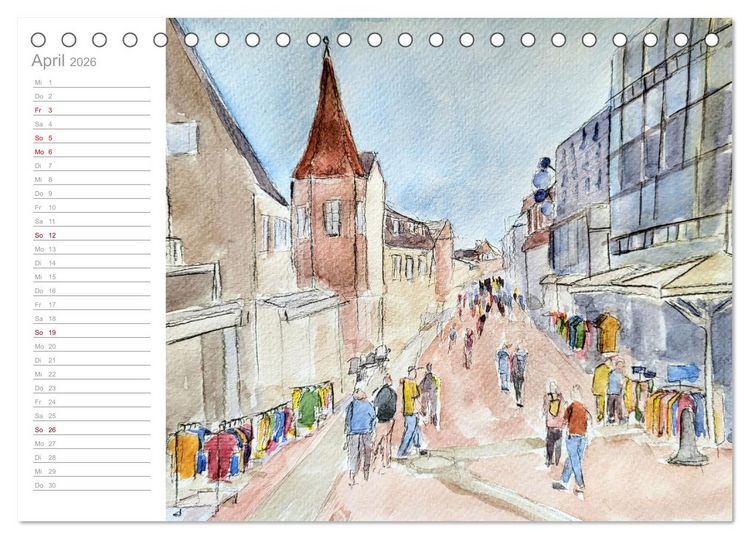 Produktbild: B&uuml;sum Aquarelle - Liebevolle Impressionen des beliebten Nordseebads (Tischkalender 2026 DIN A5 quer), CALVENDO Monatskalender