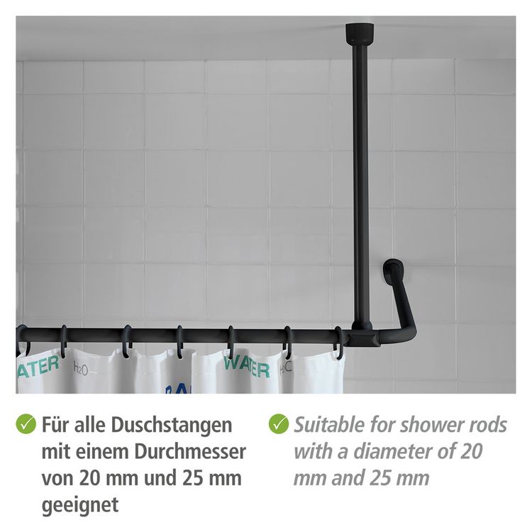 Produktbild: Deckenst&uuml;tze f&uuml;r Duschstangen Schwarz, 57 cm, f&uuml;r Stangen mit &Oslash; 2 / 2,5 cm