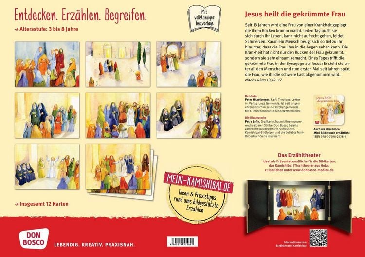 Produktbild: Jesus heilt die gekr&uuml;mmte Frau. Kamishibai Bildkartenset.