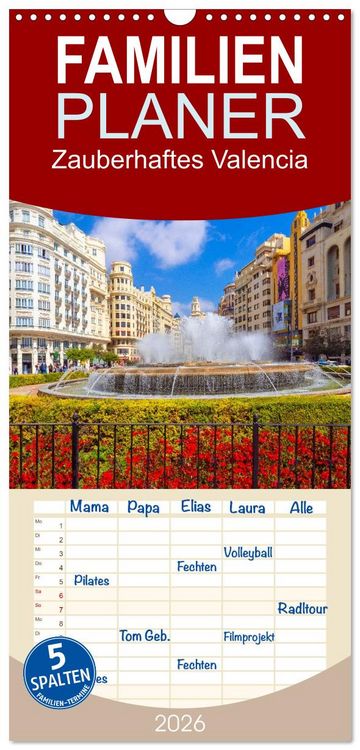 Produktbild: Familienplaner 2026 - Zauberhaftes Valencia mit 5 Spalten (Wandkalender, 21 x 45 cm) CALVENDO