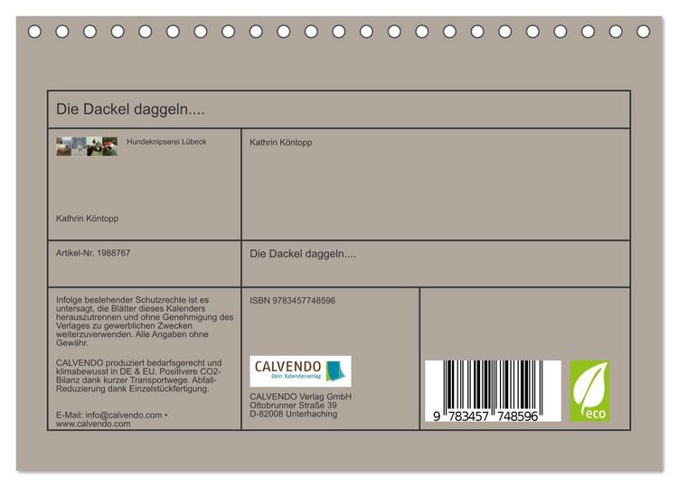 Produktbild: Die Dackel daggeln.... (Tischkalender 2026 DIN A5 quer), CALVENDO Monatskalender