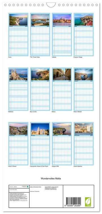 Produktbild: Familienplaner 2027 - Wundervolles Malta mit 5 Spalten (Wandkalender, 21 x 45 cm) CALVENDO