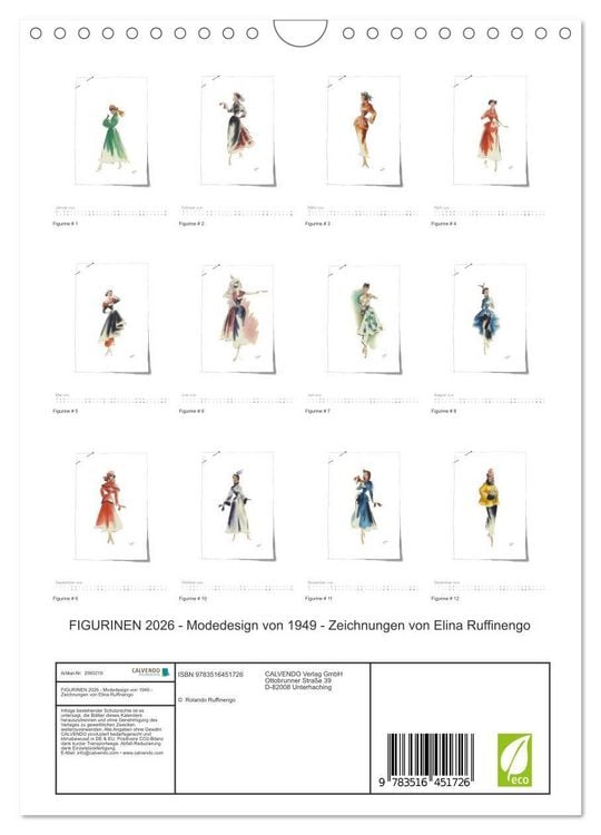 Produktbild: FIGURINEN 2026 - Modedesign von 1949 - Zeichnungen von Elina Ruffinengo (Wandkalender 2026 DIN A4 hoch), CALVENDO Monatskalender