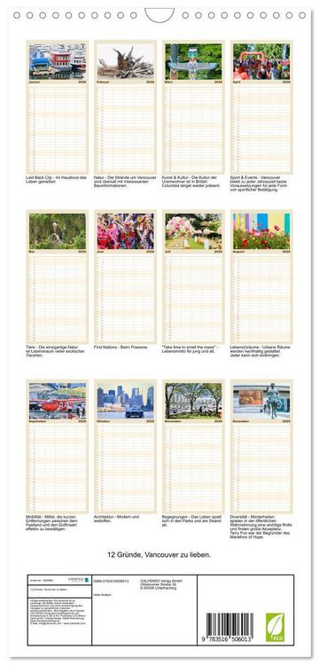 Produktbild: Familienplaner 2026 - 12 Gr&uuml;nde, Vancouver zu lieben. mit 5 Spalten (Wandkalender, 21 x 45 cm) CALVENDO