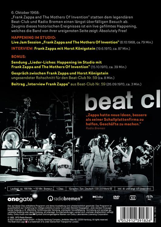 Produktbild: Frank Zappa & The Mothers Of Invention - The Beat-Club Session - Live 1968