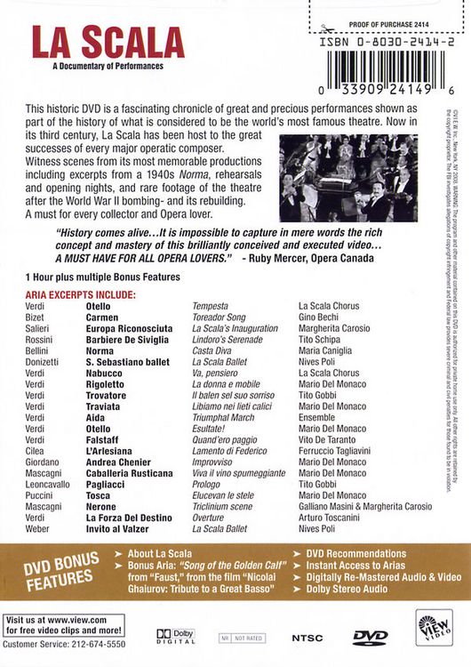 Produktbild: La Scala - A Documentary of Performances