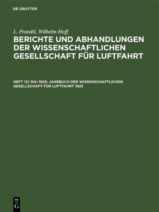 Produktbild: Jahrbuch der Wissenschaftlichen Gesellschaft f&uuml;r Luftfahrt 1925