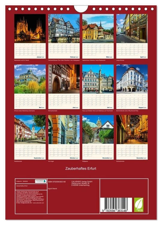 Produktbild: Zauberhaftes Erfurt (Wandkalender 2027 DIN A4 hoch), CALVENDO Monatskalender