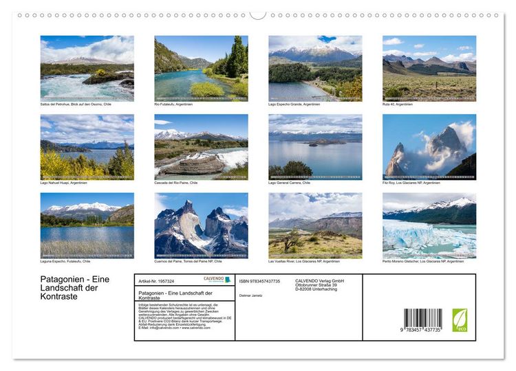 Produktbild: Patagonien - Eine Landschaft der Kontraste (hochwertiger Premium Wandkalender 2026 DIN A2 quer), Kunstdruck in Hochglanz