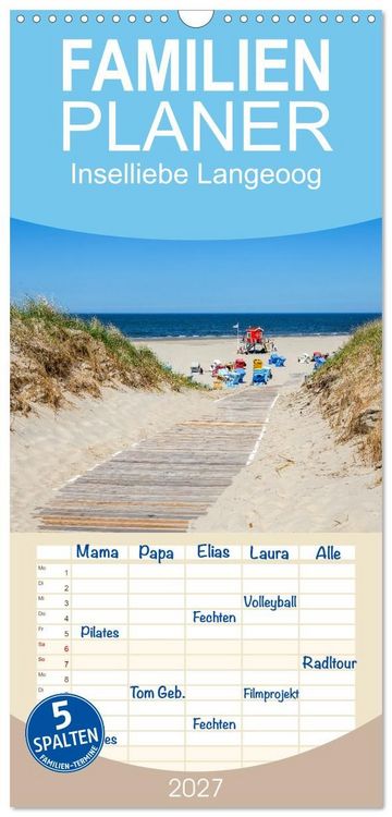 Produktbild: Familienplaner 2027 - Inselliebe Langeoog mit 5 Spalten (Wandkalender, 21 x 45 cm) CALVENDO