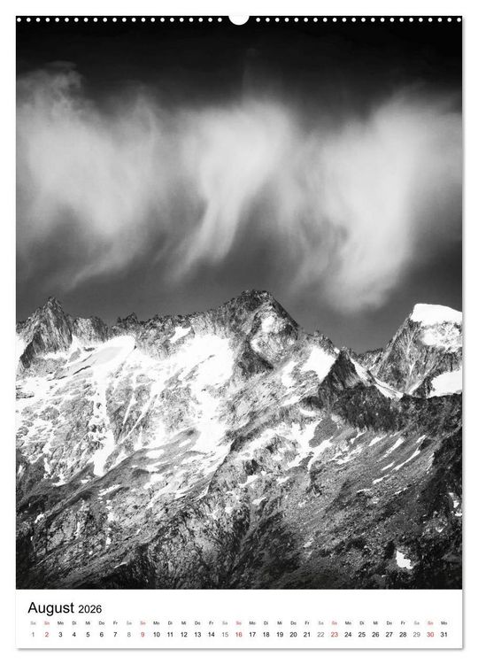 Produktbild: SCHWEIZER ALPEN in Schwarz und Wei&szlig; (Wandkalender 2026 DIN A2 hoch), CALVENDO Monatskalender