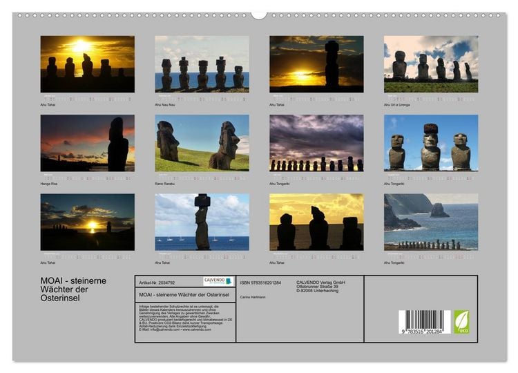 Produktbild: MOAI - steinerne W&auml;chter der Osterinsel (hochwertiger Premium Wandkalender 2026 DIN A2 quer), Kunstdruck in Hochglanz