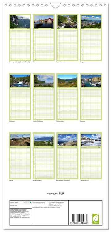 Produktbild: Familienplaner 2027 - Norwegen PUR mit 5 Spalten (Wandkalender, 21 x 45 cm) CALVENDO