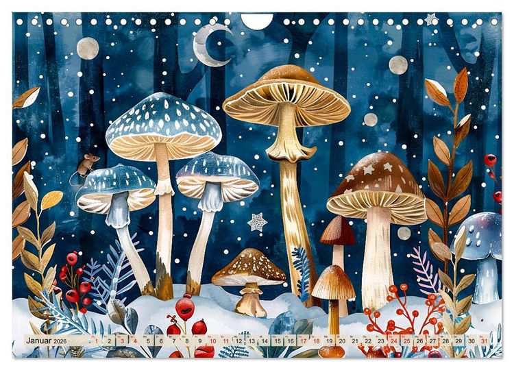 Produktbild: Zauberwelt der Pilze - Fantasievolle Pilze im verwunschenen Wald (Wandkalender 2026 DIN A4 quer), CALVENDO Monatskalender