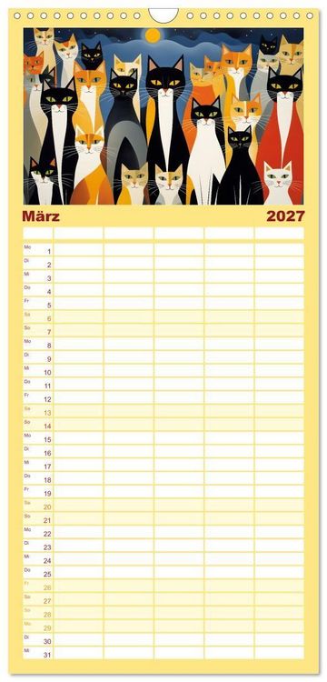 Produktbild: Familienplaner 2027 - Schnurrendes Katzenget&uuml;mmel mit 5 Spalten (Wandkalender, 21 x 45 cm) CALVENDO