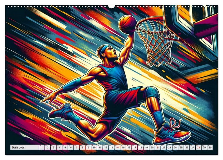 Produktbild: Basketball Expressionismus - Kunstvolle KI Interpretationen des Courts (Wandkalender 2026 DIN A2 quer), CALVENDO Monatskalender