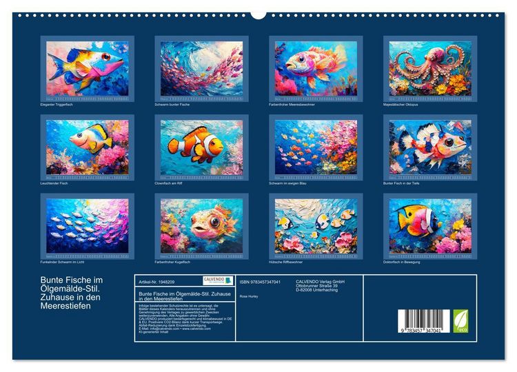 Produktbild: Bunte Fische im &Ouml;lgem&auml;lde-Stil. Zuhause in den Meerestiefen (hochwertiger Premium Wandkalender 2026 DIN A2 quer), Kunstdruck in Hochglanz