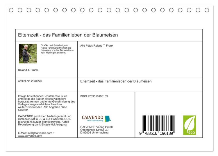 Produktbild: Elternzeit - das Familienleben der Blaumeisen (Tischkalender 2026 DIN A5 quer), CALVENDO Monatskalender
